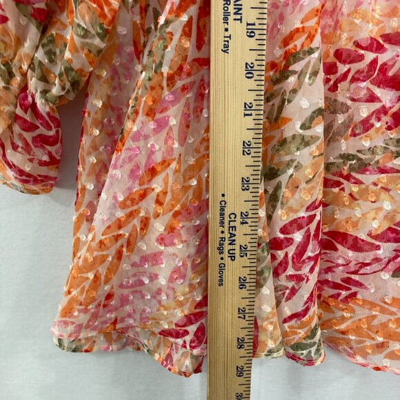 New Cato Large Orange Pink Swiss Dot Ruffle Baby-doll Romantic Feminine Blouse - Picture 8 of 12